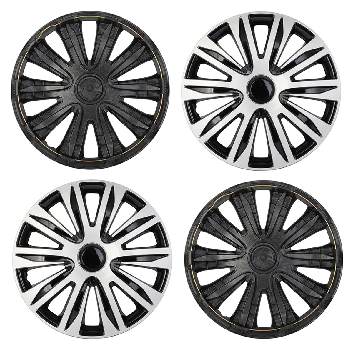 4pcs 17 In Full Hub Cap Wheel Cover Black And Silver Rim Hubcaps With Adjustable Retention System For Various Vehicle Models