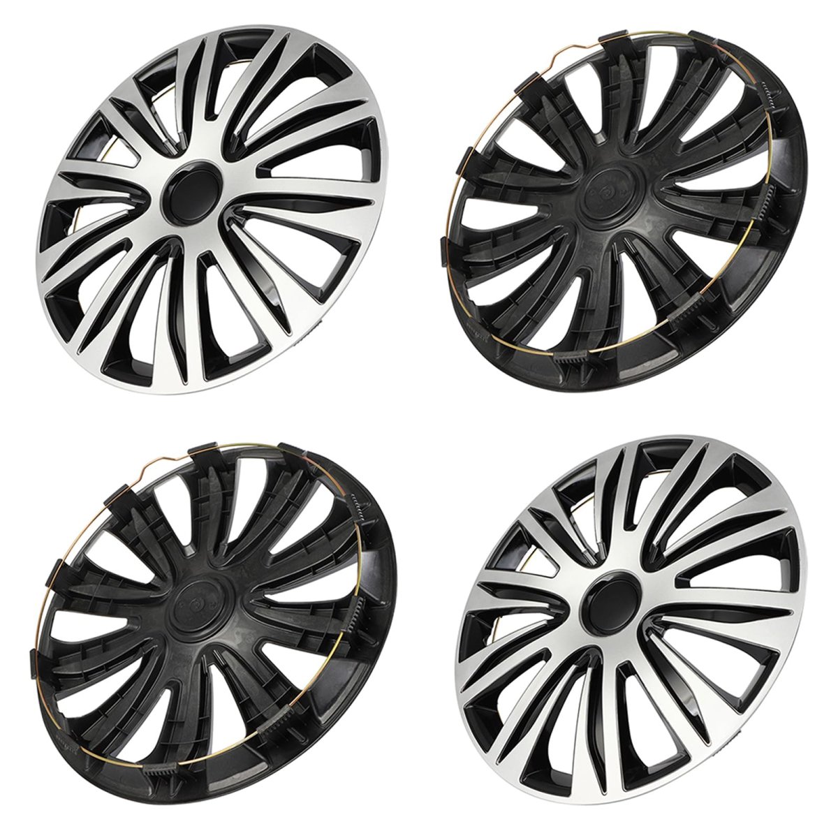 4pcs 17 In Full Hub Cap Wheel Cover Black And Silver Rim Hubcaps With Adjustable Retention System For Various Vehicle Models