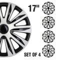 4pcs 17 In Full Hub Cap Wheel Cover Black And Silver Rim Hubcaps With Adjustable Retention System For Various Vehicle Models