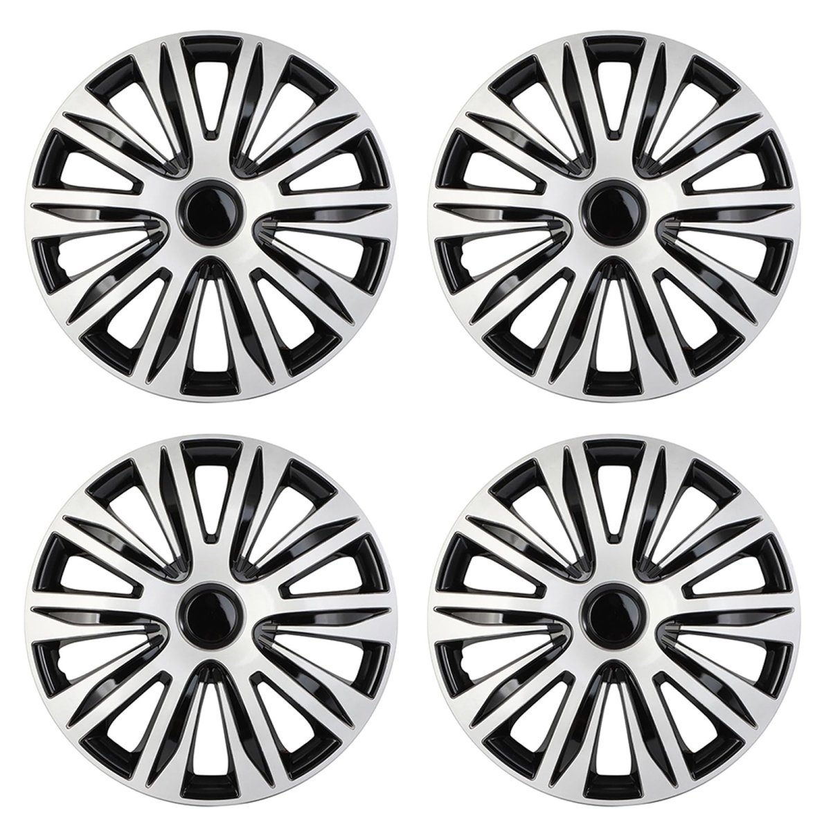 4pcs 17 In Full Hub Cap Wheel Cover Black And Silver Rim Hubcaps With Adjustable Retention System For Various Vehicle Models