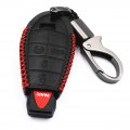 Mjkeyauto Black Leather 5 Buttons Smart Remote Key Fob Cover Chain Case For Chrysler 300 Dodge Challenger Charger Durango