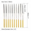 Diamond Needle File Set 5mm X 180mm Handles 10pcs Includes Round Square Cutter Double Half Flat Triangle Oval Pointed