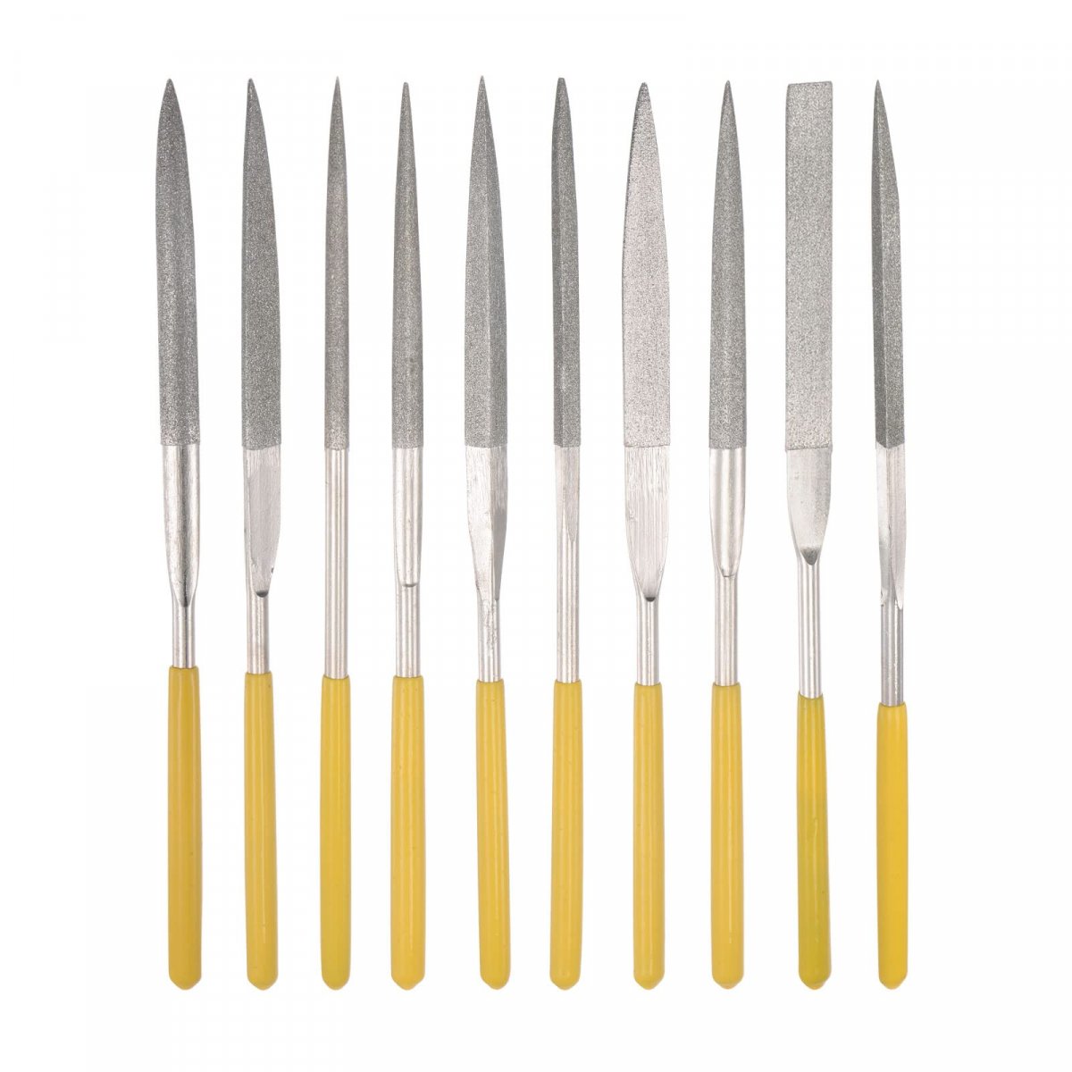 Diamond Needle File Set 5mm X 180mm Handles 10pcs Includes Round Square Cutter Double Half Flat Triangle Oval Pointed