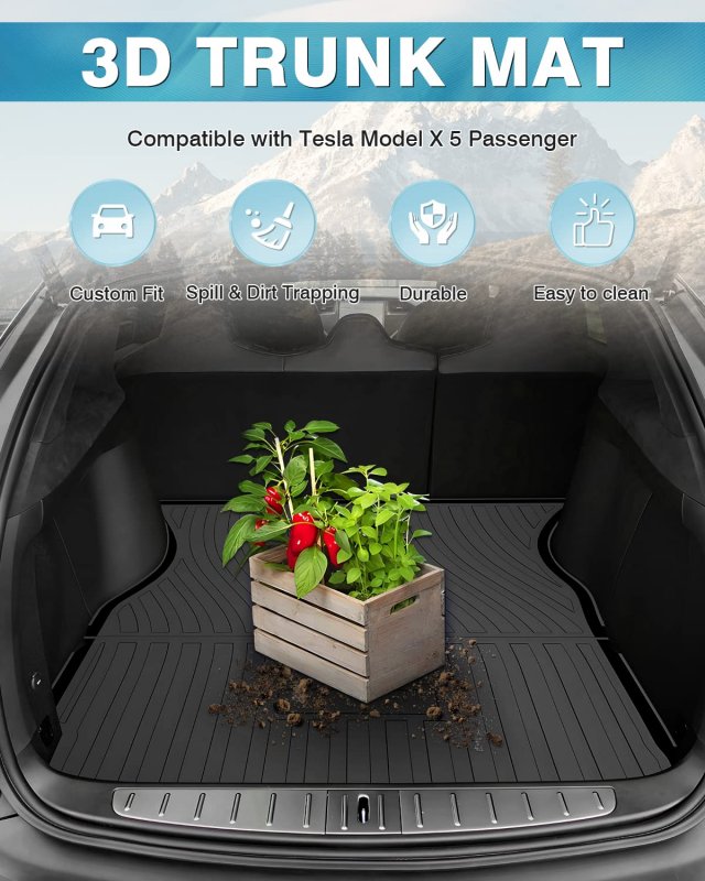 Mixsuper Custom Fit For Cargo Liner Tesla Model X 5 Passenger Trunk Mat Durable All Weather Rear Floor Not 6 Or 7