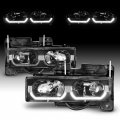 Amerilite Replacement Halogen Headlights Led Halo Bar For Chevy Gmc Fullsize Truck Suv Passenger And Driver Side Vehicle Light