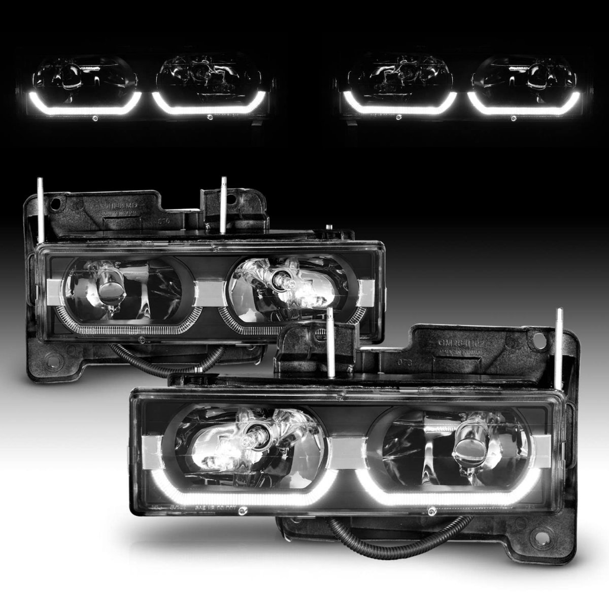 Amerilite Replacement Halogen Headlights Led Halo Bar For Chevy Gmc Fullsize Truck Suv Passenger And Driver Side Vehicle Light