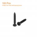 Uxcell 2 X 9 16 Phillips Pan Head Self-tapping Screw 100pcs 304 Stainless Steel Round Wood Full Thread Black