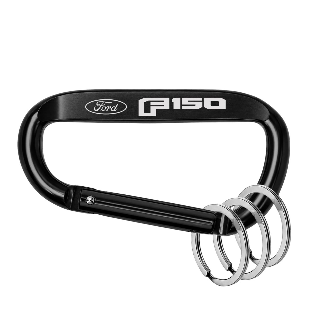 Ipick Image Officially Licensed Ford F-150 2015 Laser-etched Black Metal Carabiner Keychain With Split Key Rings