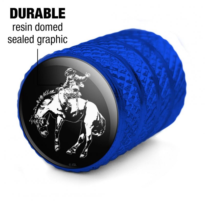 Bucking Bronco Illustration Valve Stem Caps For Tire Rim Wheel Aluminum Blue