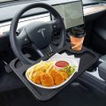 Econour 2-in-1 Tesla Car Steering Wheel Desk Model 3 Y S X Tray For Laptop With Pen Holder Food Eating Drinks Travel 