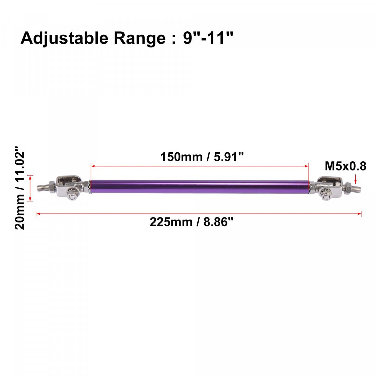 2pcs 9 -11 Car Adjustable Front Bumper Lip Splitter Strut Tie Rod Bar Universal Purple