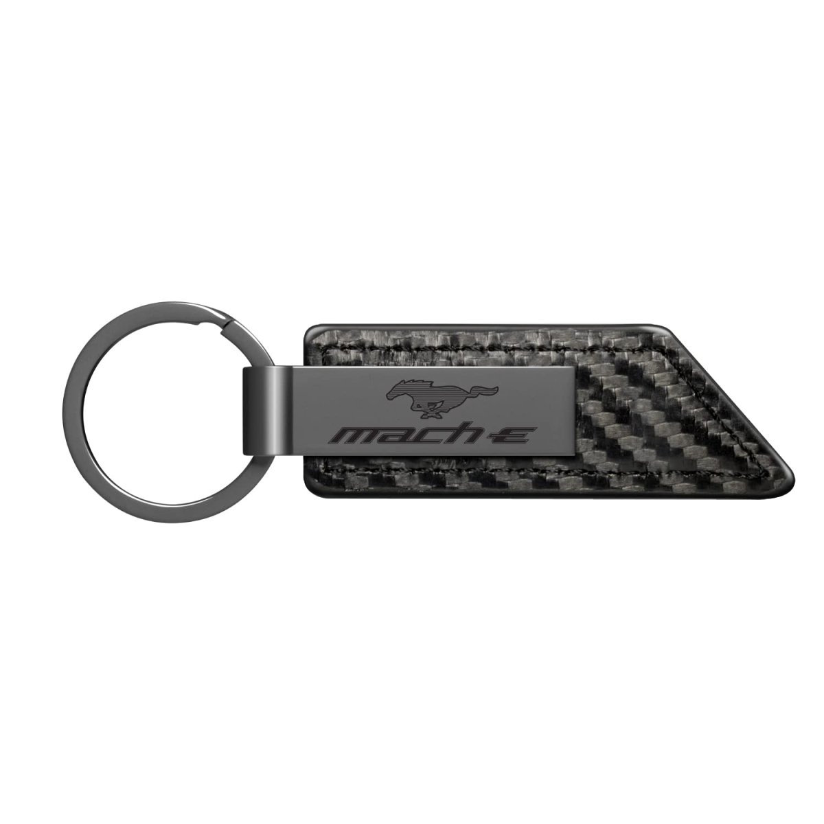 Ford Mustang Mach-e Pu Leather Carbon Fiber Texture Strap Black Metal Bar Key Chain Official Licensed