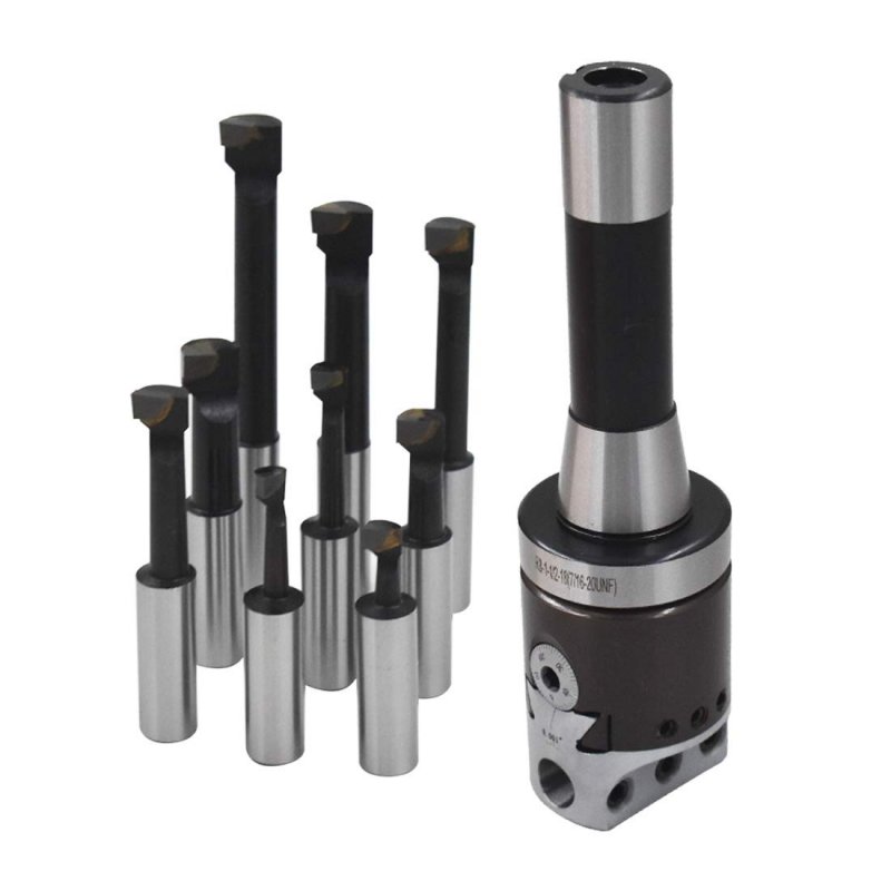 2 In Boring Head Set With R8 Shank And 9pcs 1 Carbide Bars For Milling Machine
