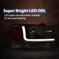 G-plus Led Drl Headlights Compatible With 1999-2007 Gmc Sierra 1500 2001-2007 Hd Bumper Headlamp Smokya Lensa Black Housinga