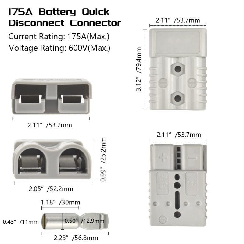 175a Battery Quick Disconnect Connector Plug Kit For Trailer Winch Universal Connect System With Rubber Boot Covers And