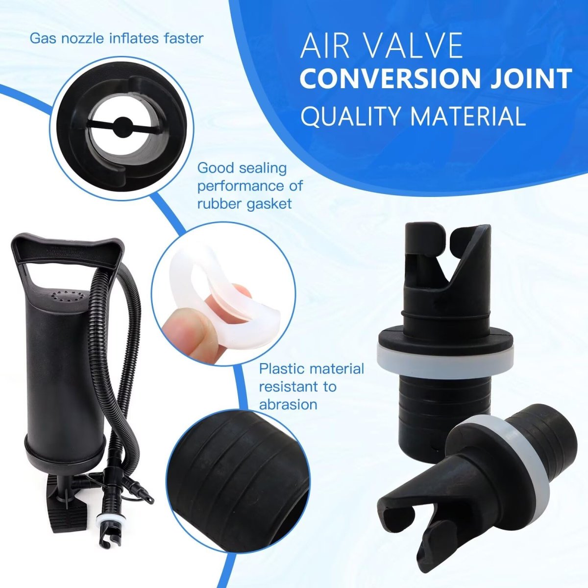 4 Pcs Black Inflatable Kayak Pump Adapter Paddle Board Air Hose Valve Nozzle Connectors