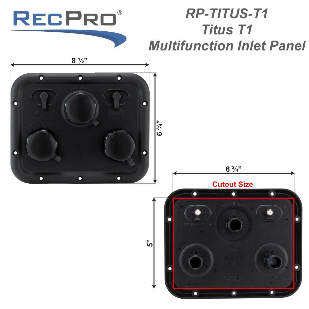 Titus T1 Rv Water Fill Panel With Dual Coax City Tank And Flush Rp-titus Black 6 75 In X 5