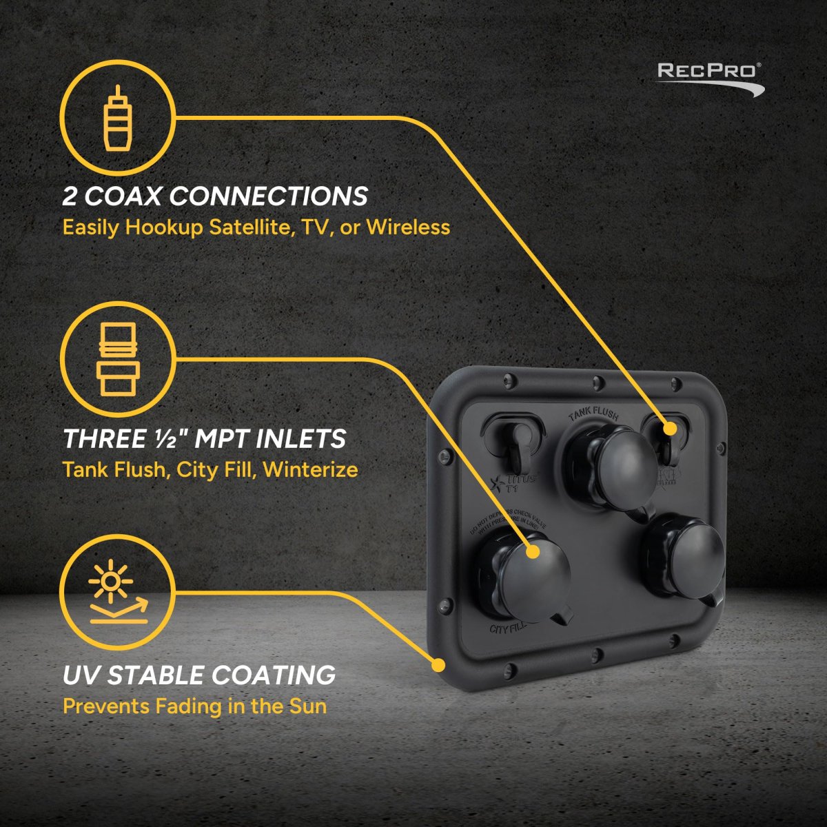 Titus T1 Rv Water Fill Panel With Dual Coax City Tank And Flush Rp-titus Black 6 75 In X 5