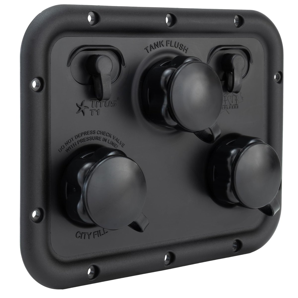 Titus T1 Rv Water Fill Panel With Dual Coax City Tank And Flush Rp-titus Black 6 75 In X 5