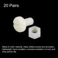 Uxcell 20 Pairs Nylon Screw Nut Assortment M8x16mm Slotted Pan Head Screws M8 Hex Nuts For Machinery Electronics White