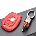 Vitodeco Leather Keyless Entry Remote Control Smart Case Cover With A Key Chain Compatible For Mercedes Benz Red 