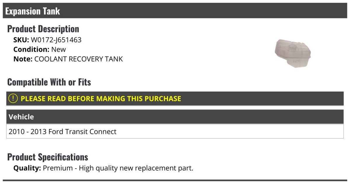 Radiator Coolant Overflow Expansion Tank For 2010-2013 Ford Transit Connect