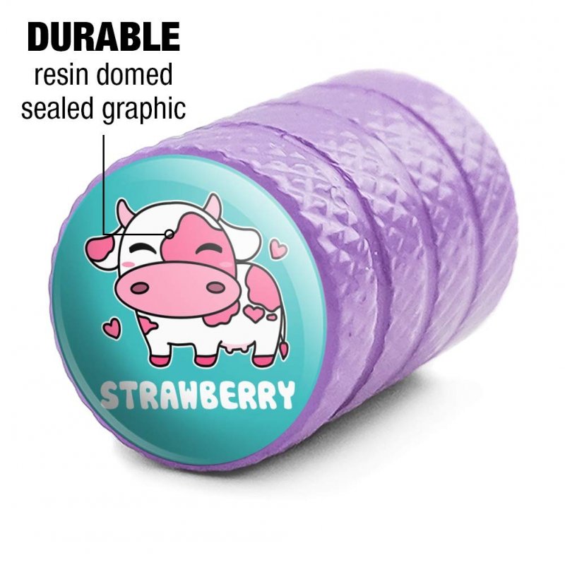 Cute Kawaii Strawberry Milk Cow Tire Rim Wheel Aluminum Valve Stem Caps