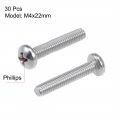 Uxcell M4x22mm Machine Screws Pan Phillips Cross Head Screw 304 Stainless Steel Fasteners Bolts 30pcs