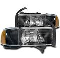 Crystal Style Headlights With Corner Lamps For Dodge Ram 1500 Sport 1999 To 2001 2500 And 3500 2002 Black Housing Clear Lens 