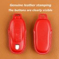 Leather Key Fob Cover And Keychain Case For Porsche Cayenne Panamera Macan 911 718 3 Button Smart Remote Red