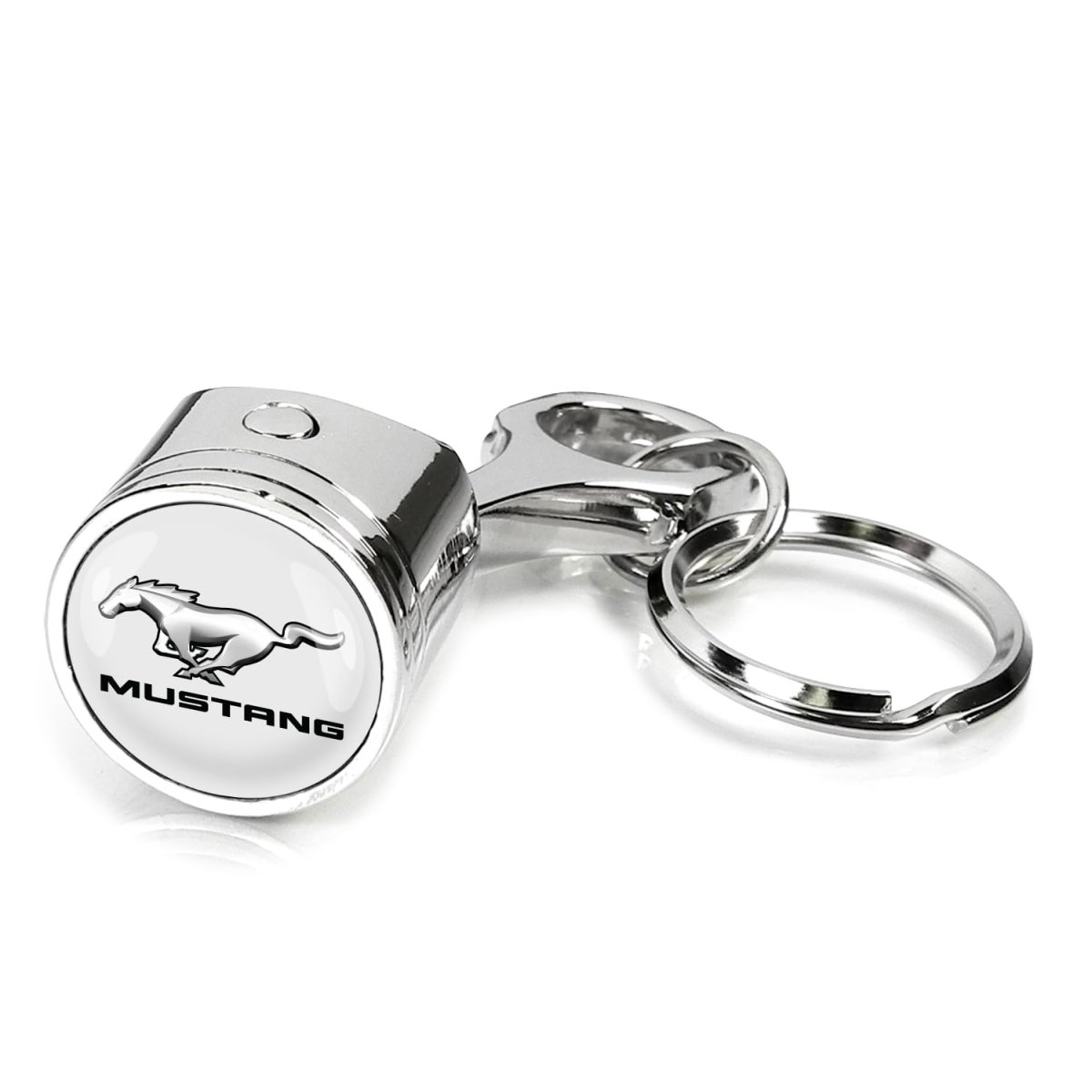 Ford Mustang Logo Engine Piston And Connecting Rod Metal Keychain White Chrome Zinc Alloy 2 5 In X 0 75 Modern Style Unisex