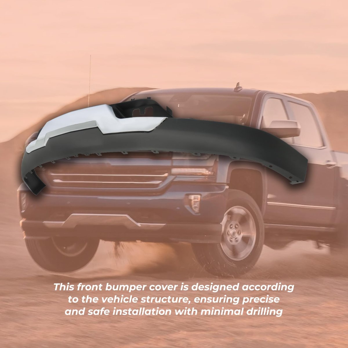 Primed Plastic Front Lower Bumper Valance With Chrome Skid Plate Tow Hook Holes Set Replacement For Silverado 1500 Z71