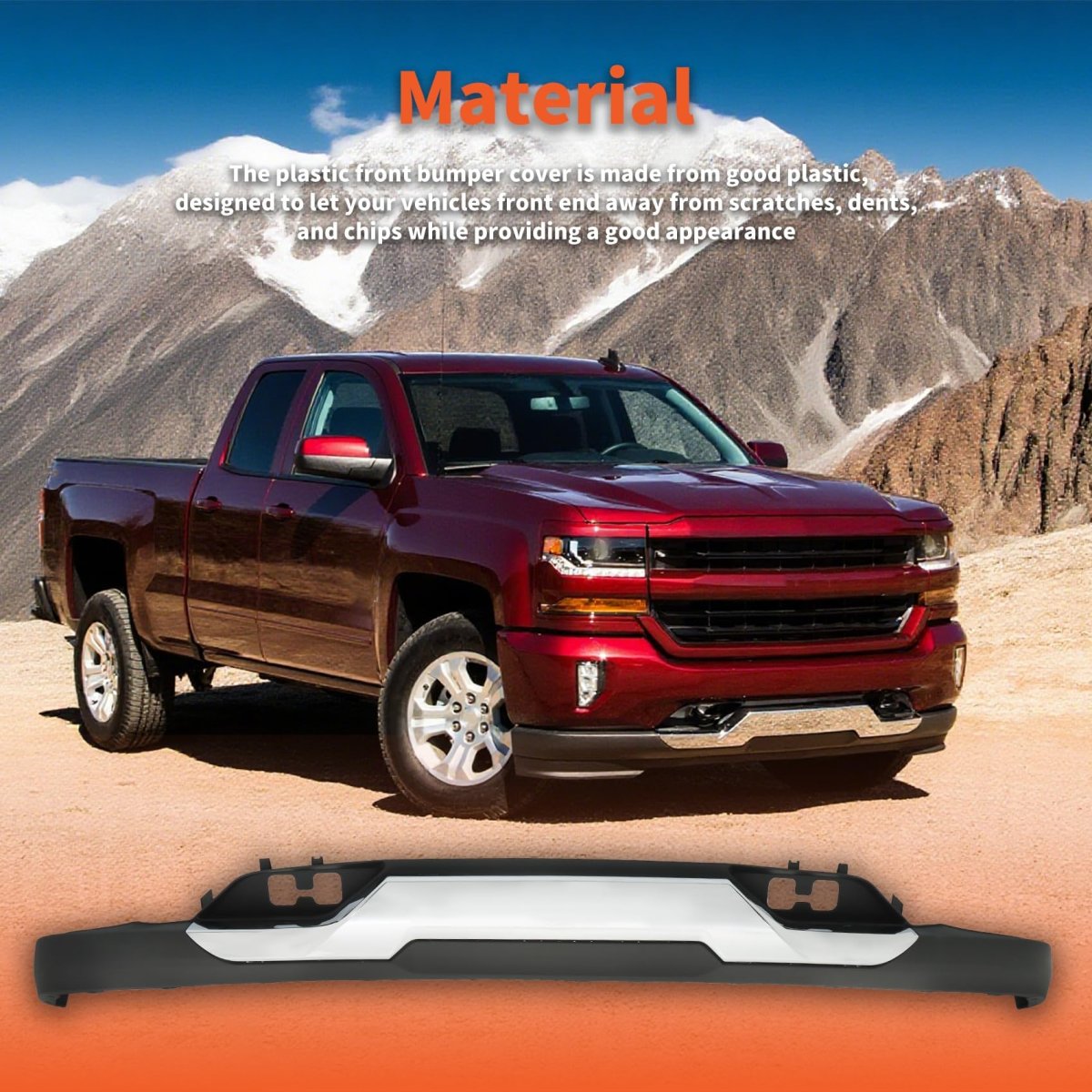 Primed Plastic Front Lower Bumper Valance With Chrome Skid Plate Tow Hook Holes Set Replacement For Silverado 1500 Z71