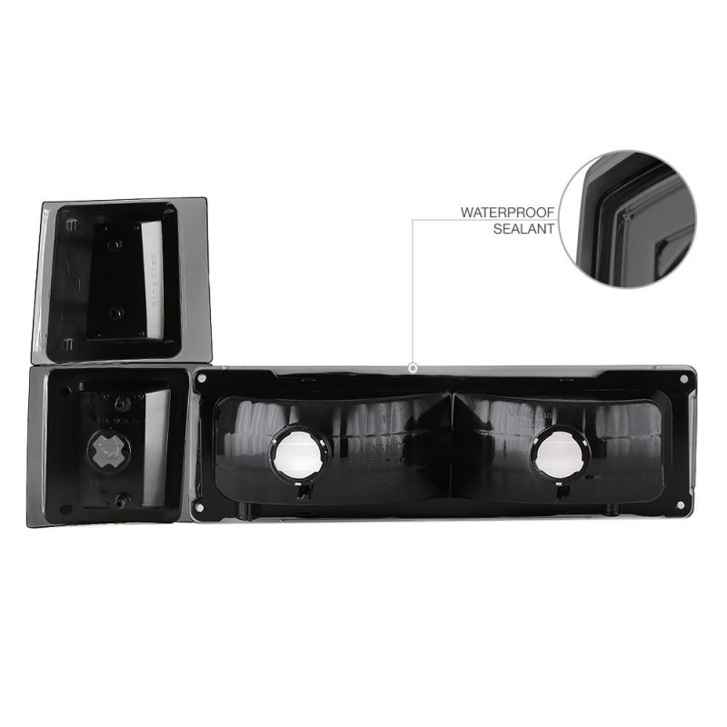 1994-1998 Chevy C K 1500 2500 3500 Pickup Suburban Tahoe Headlights Metallic Chrome Housing Smoke Lens Driver Passenger Side
