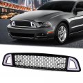 G-plus Front Bumper Upper Grill W Drl Led Yellow Turn Signal Clear Lens Compatible With Ford Mustang 2013-2014 Except Shelby