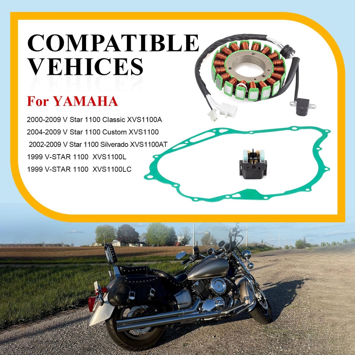 Stator And Relay Gasket For Yamaha V Star 1100 Xvs1100 Classic Custom Silverado 1999 2002 5el-81410-01-00 5el-15451-00-00