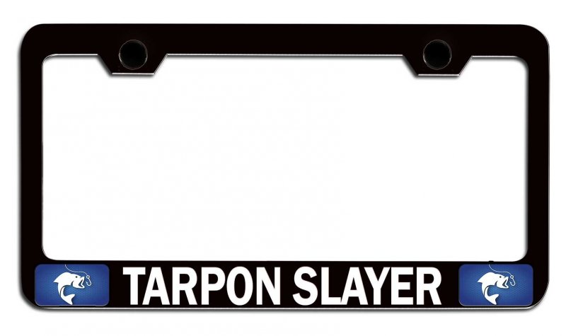Tarpon Slayer Fishing Fisherman Steel License Plate Frame Heavy Duty Metal Tag Holder For Auto Suv Trucks Universal Fit 12 5 In