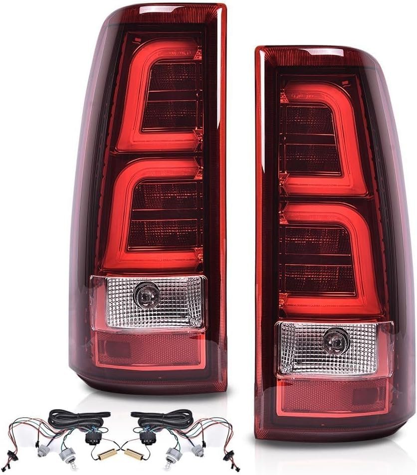 Tail Light Assemblies With Wiring Harness For Chevy Silverado 2003 2004 2005 2006 Rear Lamps Driver And Passenger Side Red Lens