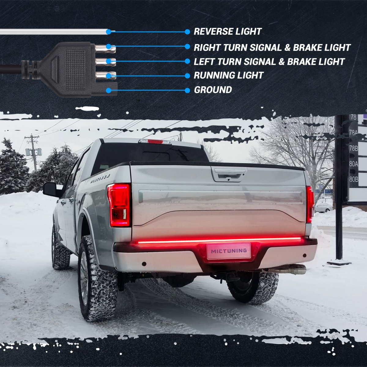 60 Inch Aluminum Frame Triple Tailgate Light Bar 1200 Led Waterproof With 4-way Flat Connector Full Function Amber Sequential