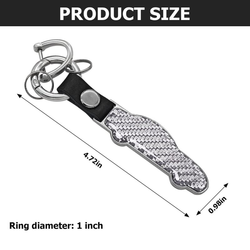 Besulen Carbon Fiber Keychain Microfiber Leather Chain Waterproof Car Shape Fob Key Ring Holder Silver