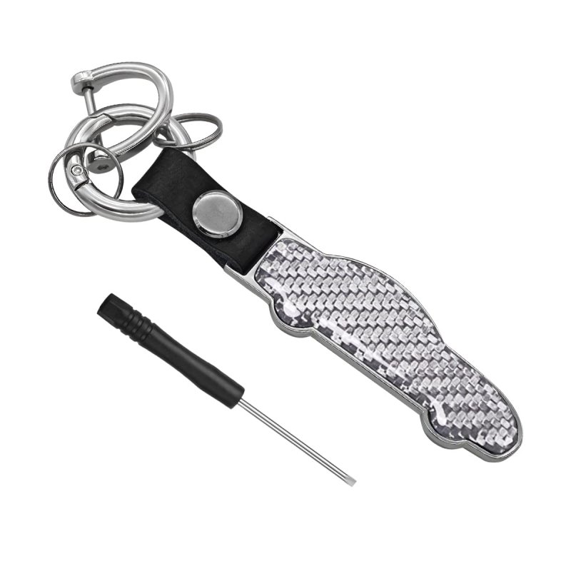 Besulen Carbon Fiber Keychain Microfiber Leather Chain Waterproof Car Shape Fob Key Ring Holder Silver