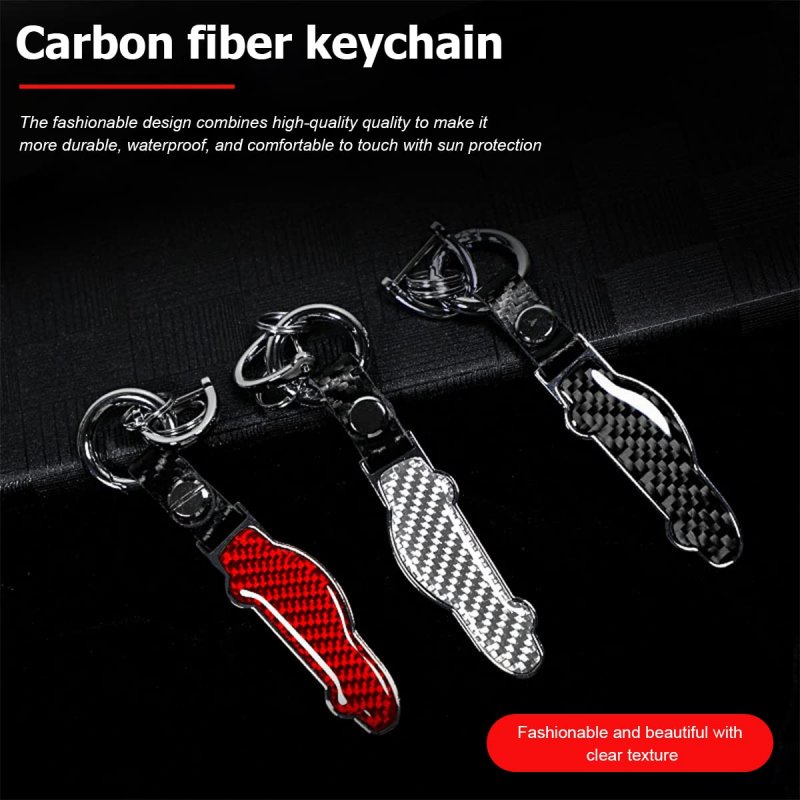Besulen Carbon Fiber Keychain Microfiber Leather Chain Waterproof Car Shape Fob Key Ring Holder Silver