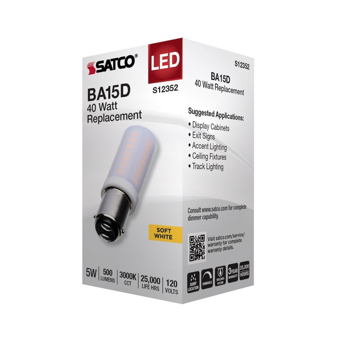 Satco 5w T6 Led 120v Dc Base 3000k Frosted Finish Bulb