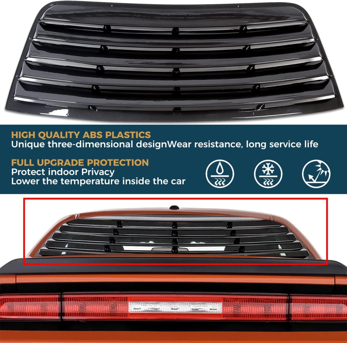 Hecasa Rear Window Scoop Louver For 2008-2023 Dodge Challenger Sun Shade Cover Air Vent Shades Carbon Fiber Style Abs Material