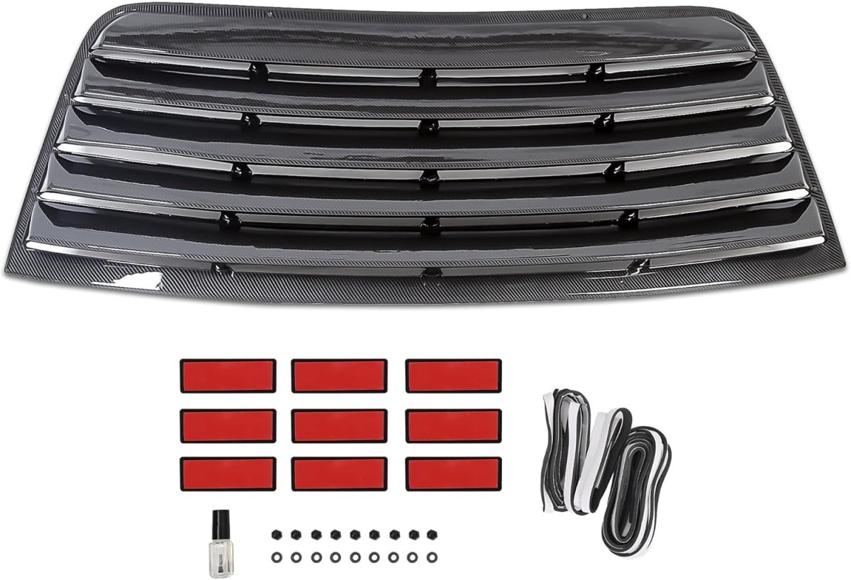 Hecasa Rear Window Scoop Louver For 2008-2023 Dodge Challenger Sun Shade Cover Air Vent Shades Carbon Fiber Style Abs Material