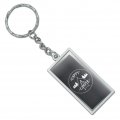Happy Camper With Campfire Rectangle Keychain In Chrome Plated Metal