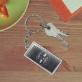 Happy Camper With Campfire Rectangle Keychain In Chrome Plated Metal