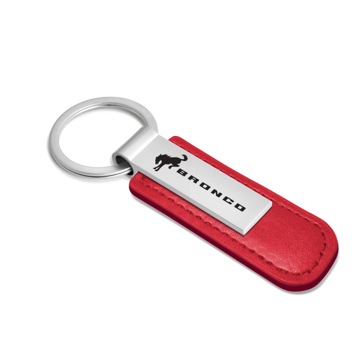 Ford Bronco Red Pu Leather Strap Silver Metal Bar Key Chain Official Licensed