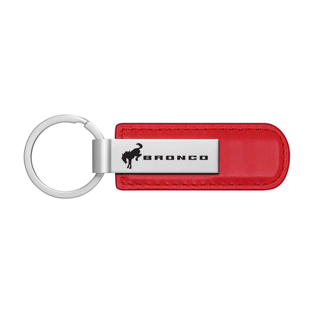 Ford Bronco Red Pu Leather Strap Silver Metal Bar Key Chain Official Licensed