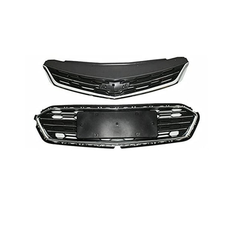 Chrome Front Bumper Upper Lower Grille Assembly Compatible For Chevy Cruze 2016-2018 Abs Honeycomb Mesh Replacement